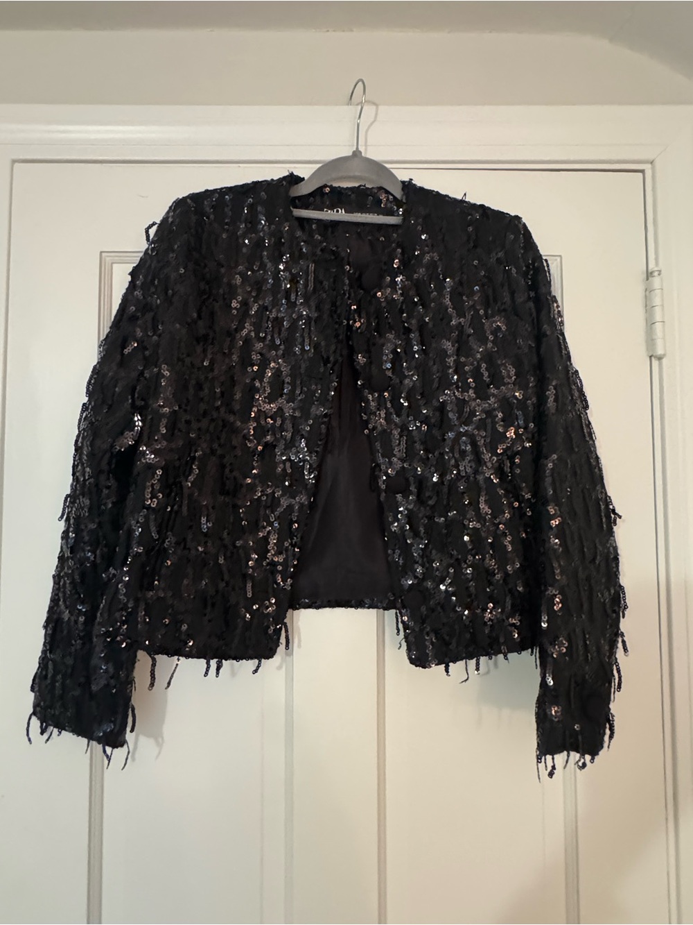 Zara Black Sequin Fringe Jacket